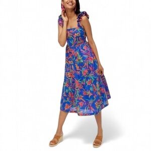 J.Crew Tropical Square-Neck Smocked Midi Dress NWT Sz 4